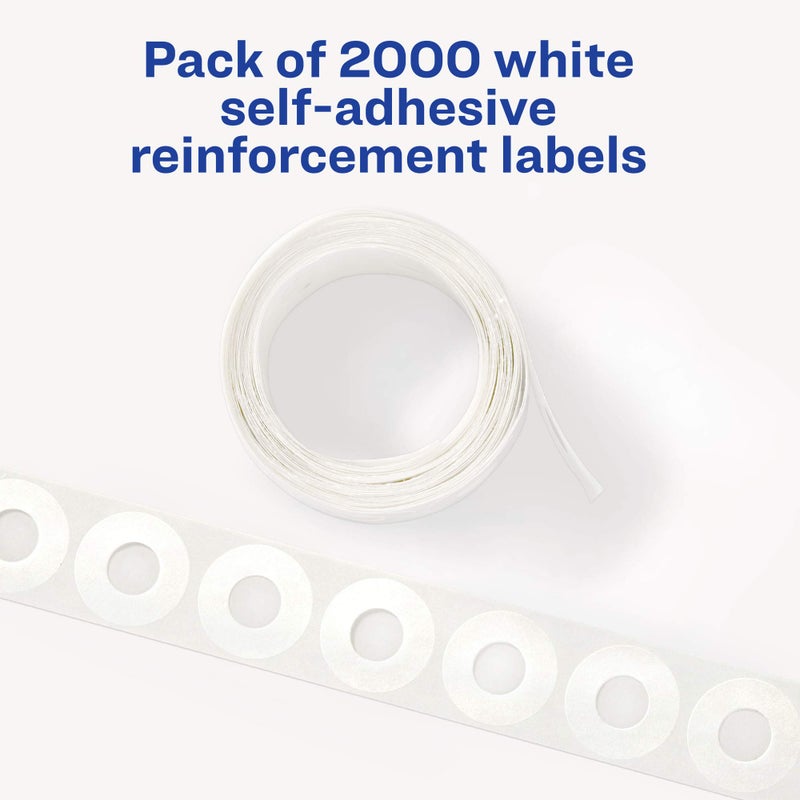 Avery Self-Adhesive Hole Reinforcement Stickers, 1/4"" Diameter Hole Punch Reinforcement Labels, White, Non-Printable, 1,000 Labels Per Pack, 2-Pack, 2,000 Labels Total (5615) - Image 2